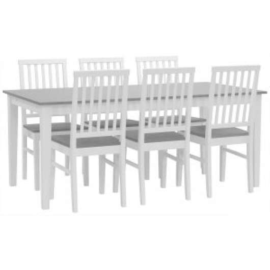 Matgrupp: Fårö matbord 180x90 cm med 6 st Fårö stolar - vit/grå - Matgrupper