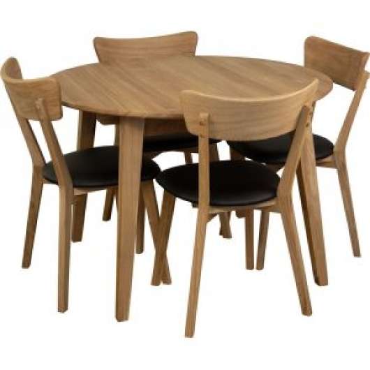Matgrupp Genova matbord 110-160 cm inkl 4 st Amino stolar - Oljad ek/svart ecoläder - Matgrupper