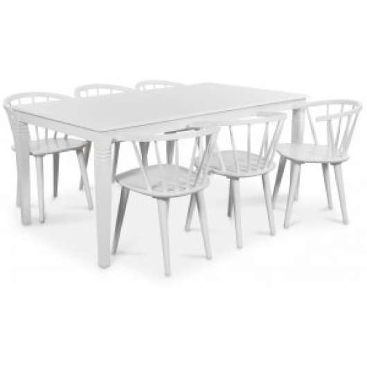 Matgrupp Mellby bord med 6 st vita Fredrik Pinnstolar med karm - Matgrupper