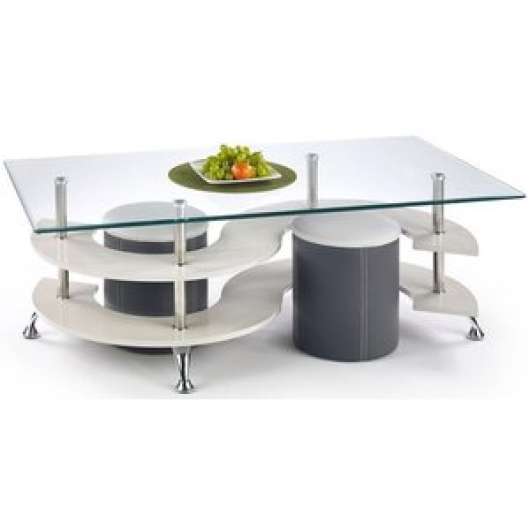 Meeting soffbord inklusive sittpallar 130 x 70 cm - Mörk grå/grå + Möbelvårdskit för textilier - Glasbord