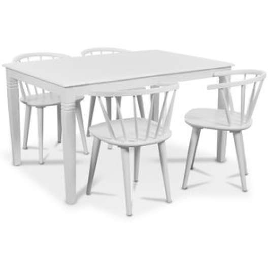 Mellby matgrupp 140 cm bord med 4 st vita Fredrik Pinnstolar med karm Matgrupper