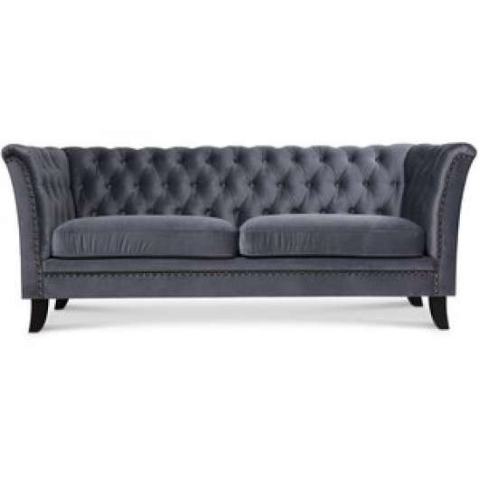 Milton Chesterfield 2-sits soffa i grå sammet - 2-sits soffor