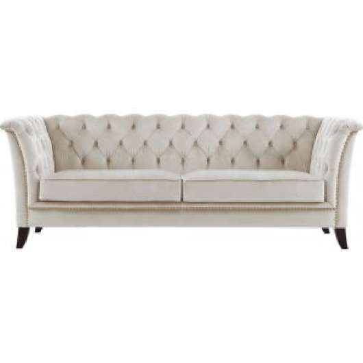 Milton Chesterfield 3-sits soffa i beige sammet + Möbelvårdskit för textilier - 3-sits soffor