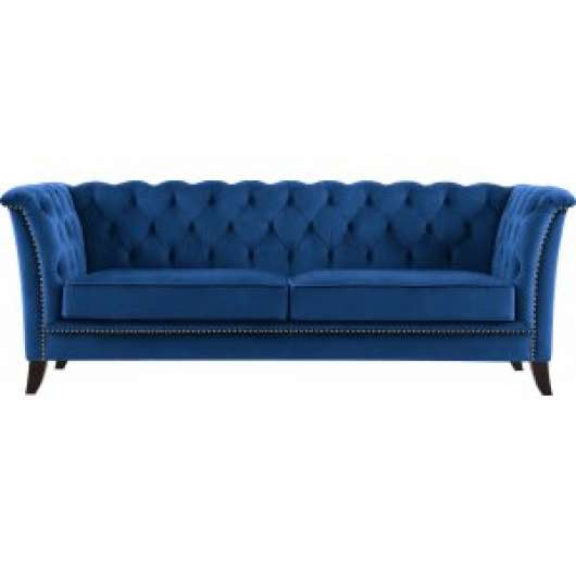 Milton Chesterfield 3-sits soffa i blå sammet + Möbelvårdskit för textilier - 3-sits soffor